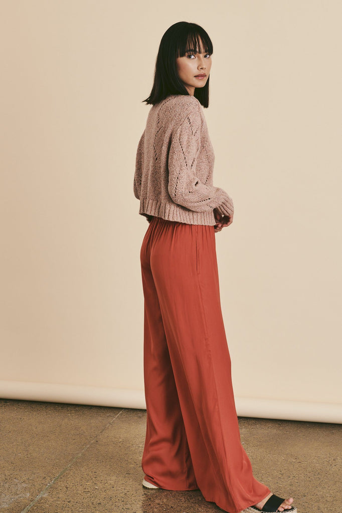 Line Cotton Linen Silk Crop Sweater- Terra Cotta Sunset - Styleartist