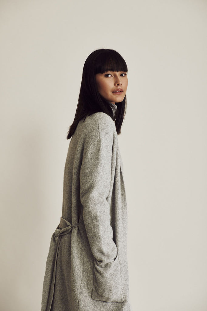 Line Goldie Cashmere Blend Belted Sweater Coat- Heather Grey - Styleartist