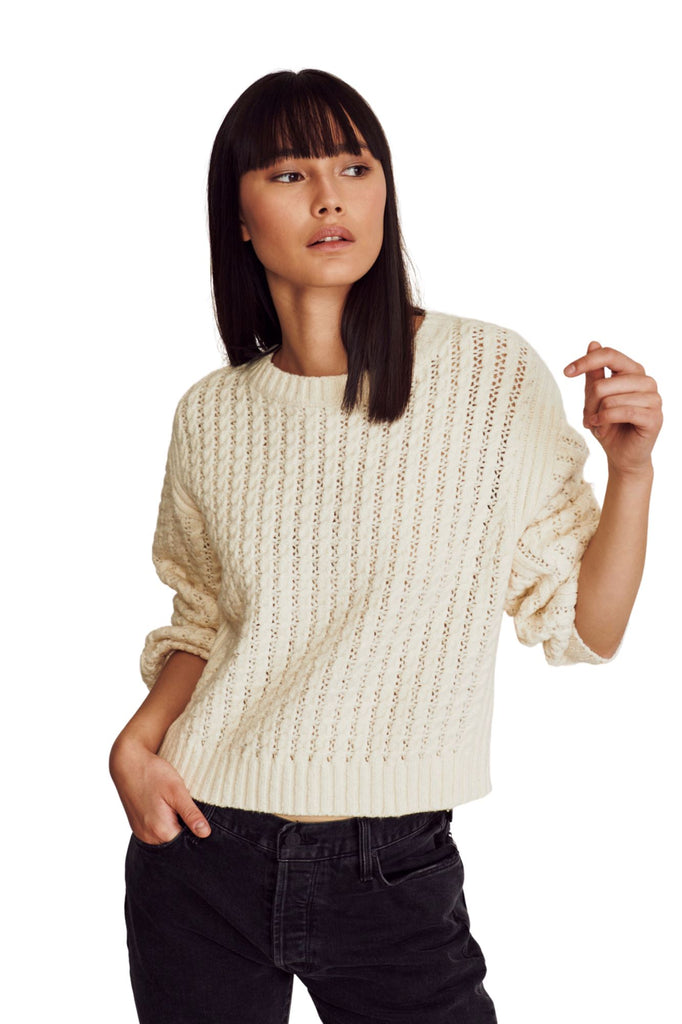 Line Janie Cotton Blend Cable Knit Sweater- Chalk - Styleartist