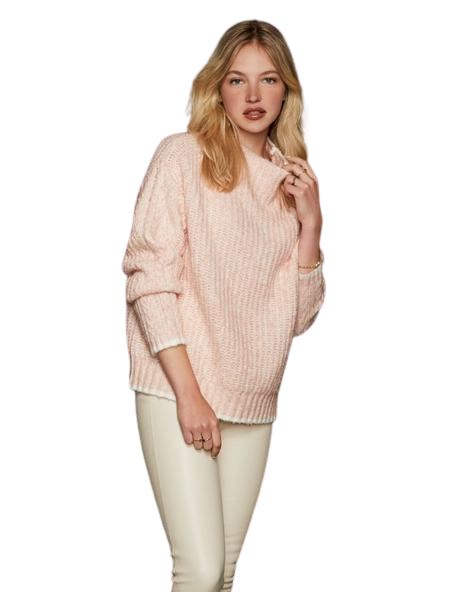 Line Larsa Mock Neck Cable Knit Sweater - Rosewater Pink - Styleartist