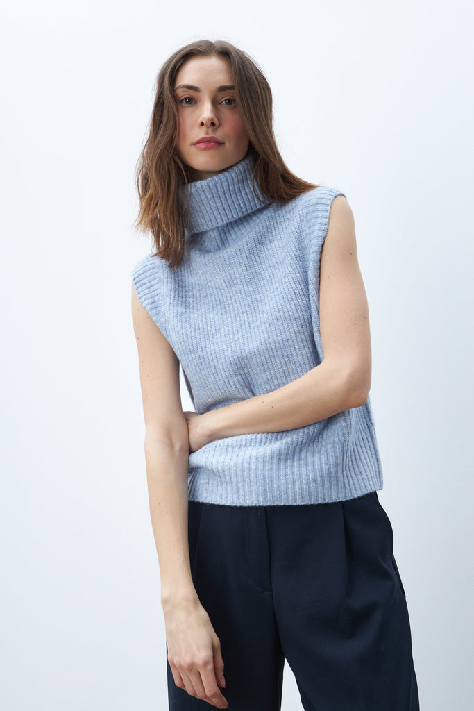 Line Lucia Sleeveless Turtleneck Sweater- Icicle - Styleartist