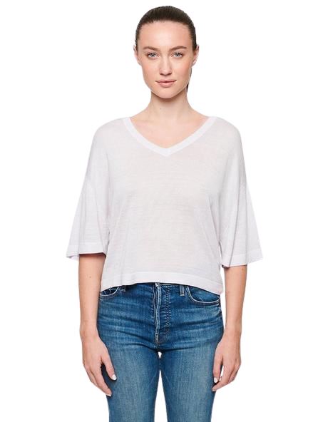 Line Luiza Modal Cashmere V Neck Short Sleeve Sweater - Lavender Frost - Styleartist