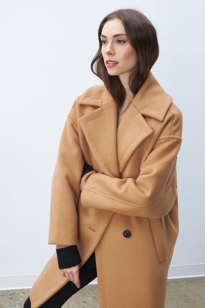 Line Maxine Double Breasted Wool Coat- Toasted Hazelnut - Styleartist