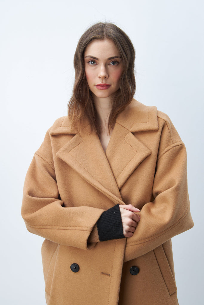 Line Maxine Double Breasted Wool Coat- Toasted Hazelnut - Styleartist