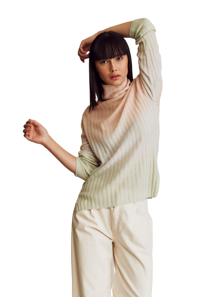 Line Nellie Ribbed Mock Neck Cashmere Sweater- Daylight - Styleartist