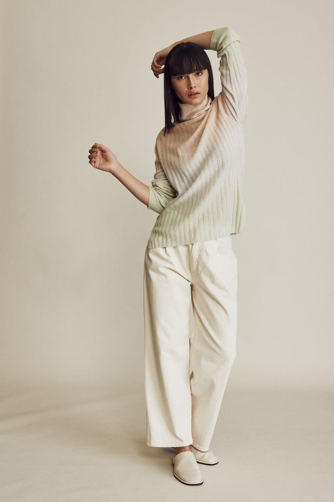 Line Nellie Ribbed Mock Neck Cashmere Sweater- Daylight - Styleartist