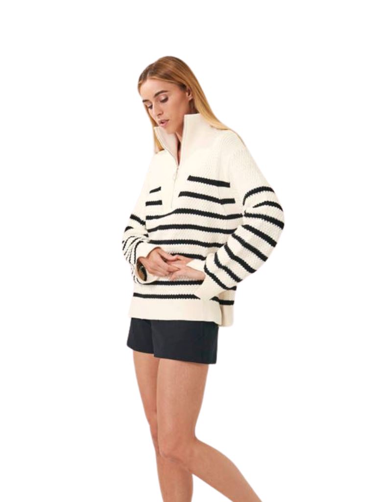 Line Nellie Stripe Knit Quarter Zip Sweater - Pearl - Styleartist