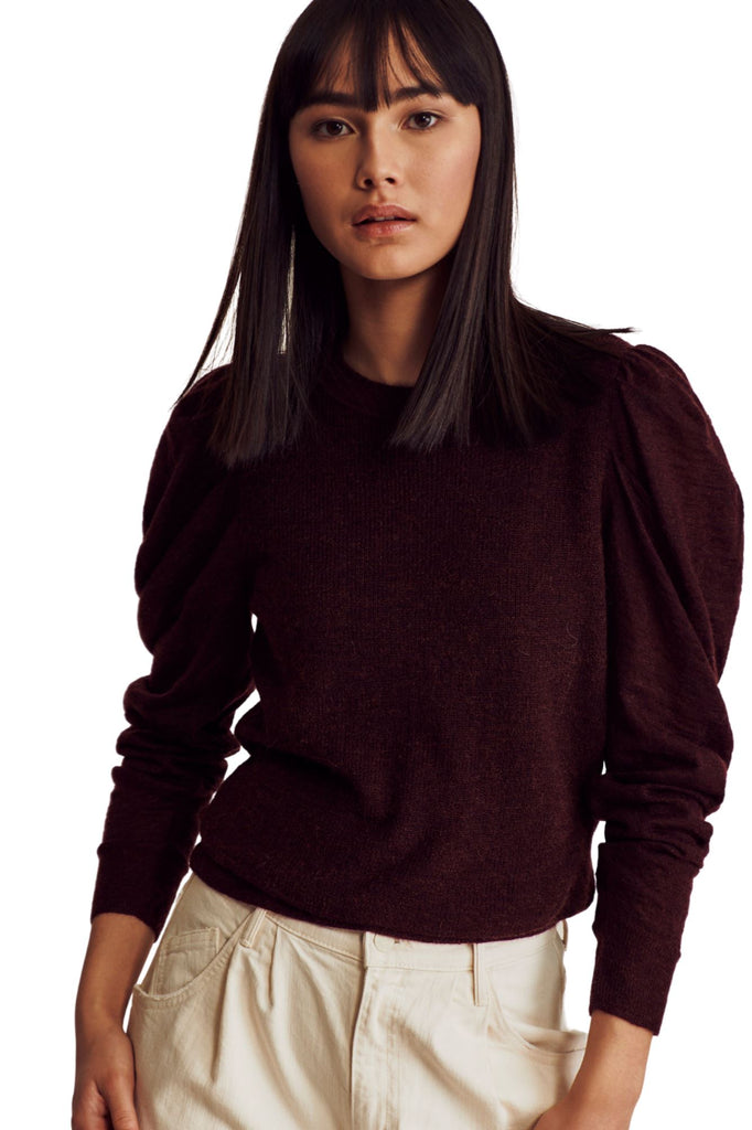 Line Rylie Puff Sleeve Fine Gauge Sweater- Malbec - Styleartist
