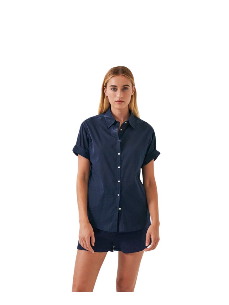 Line Shalia Short Sleeve Button Up - Navy - Styleartist