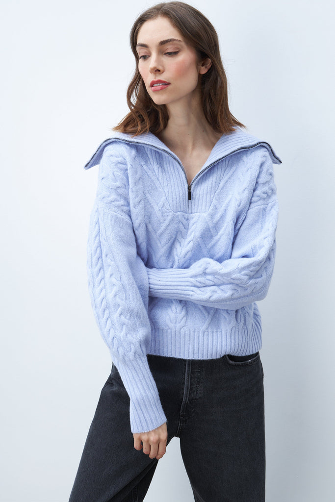 Line Sloane Quarter Zip Sweater- Blue Lilac - Styleartist