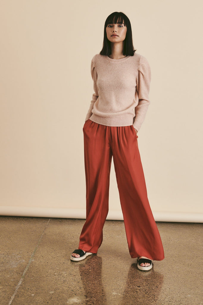 Line Talia Puff Sleeve Cashmere Sweater- Bellini - Styleartist