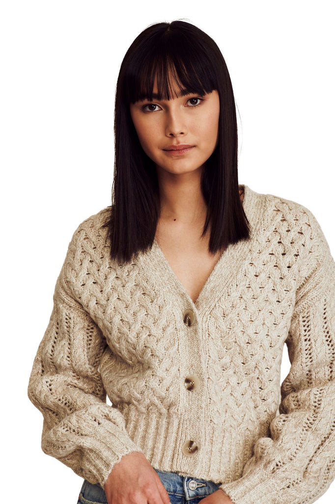 Line Willa Knit Cable Knit Cardigan - Quartzite - Styleartist