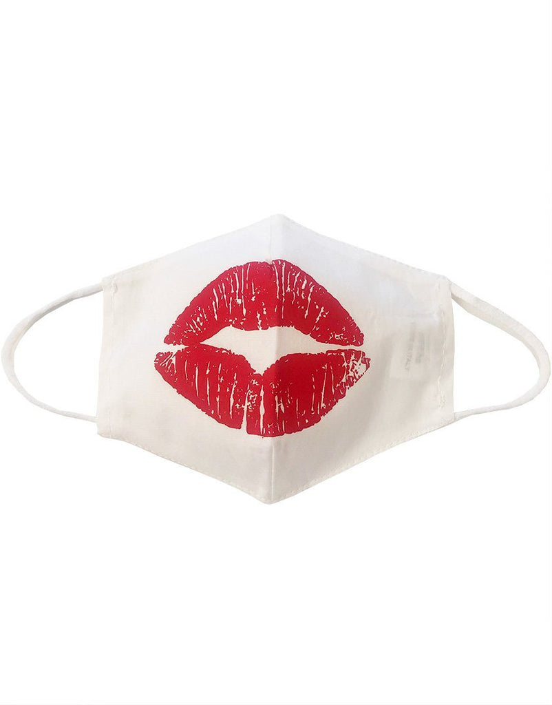 Lips Cotton Washable Mask- White with Red - Styleartist
