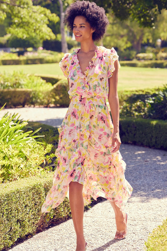 Misa Dakota Ruffled Midi Dress - Hello Yellow - Styleartist