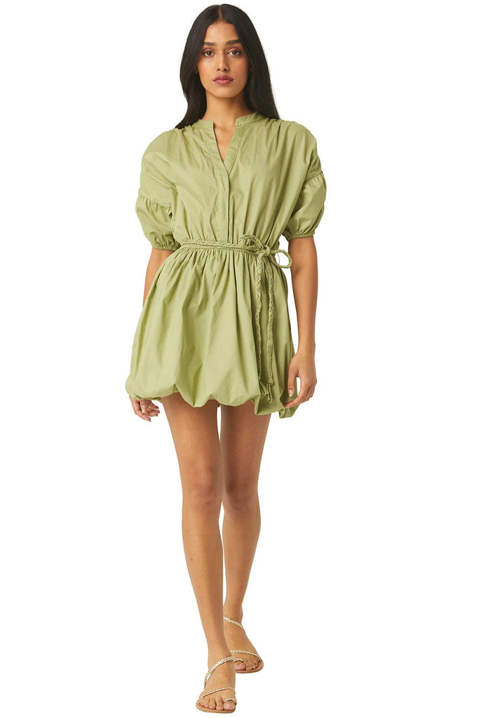 Misa Olivia Cotton Poplin Bubble Mini Dress- Olive - Styleartist