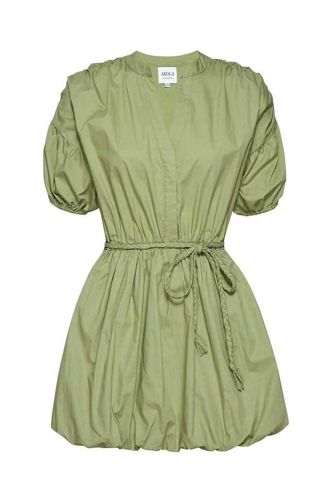 Misa Olivia Cotton Poplin Bubble Mini Dress- Olive - Styleartist