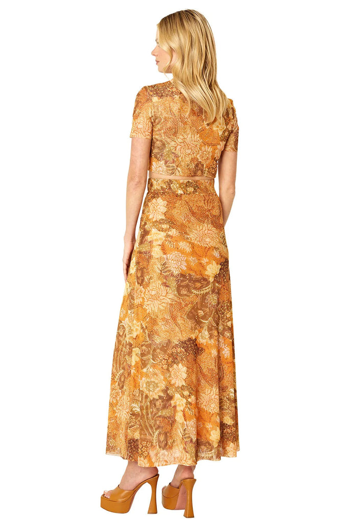 Misa Rumer Printed Mesh Crop Top- Golden Batik - Styleartist