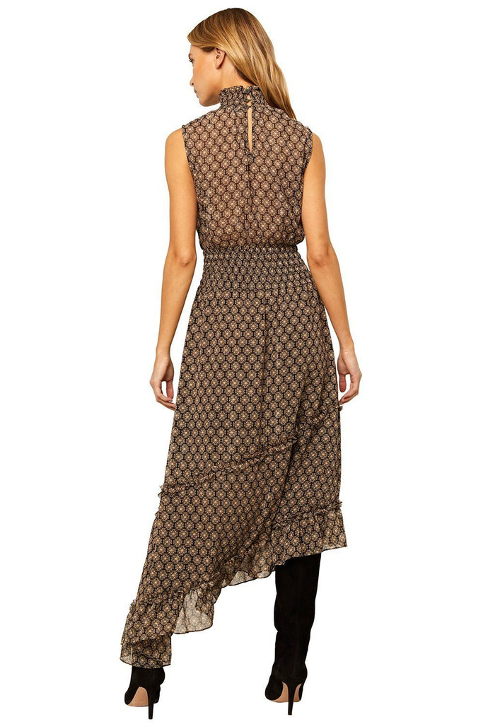 MISA Shalom Sleeveless Asymmetrical Maxi Dress - Black/Brown - Styleartist