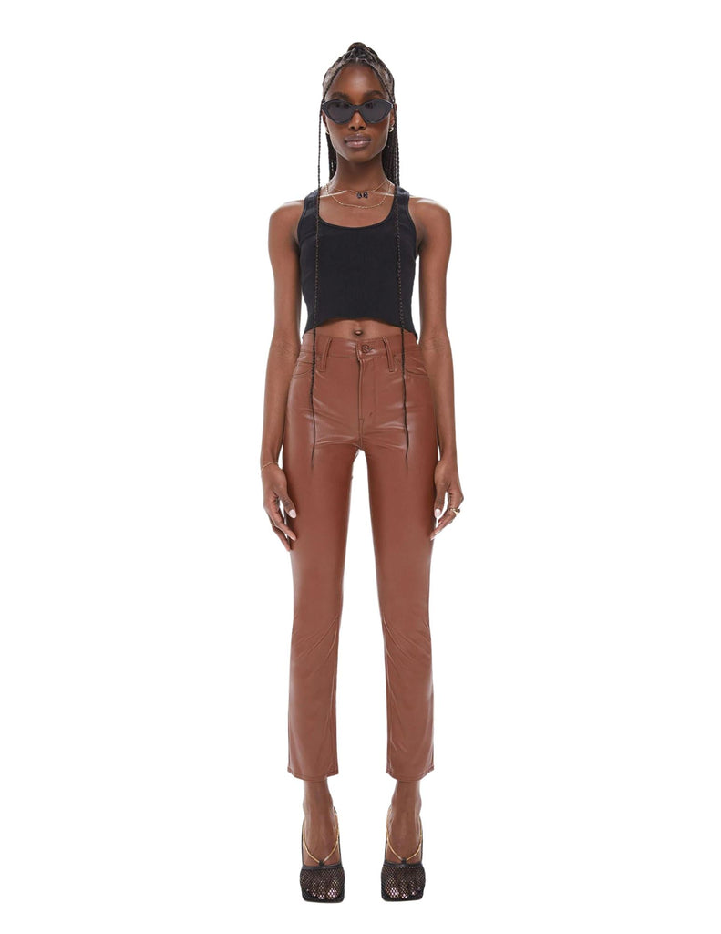 Mother Denim The Mid Rise Dazzler Ankle Faux Leather Pant - Friar Brown - Styleartist