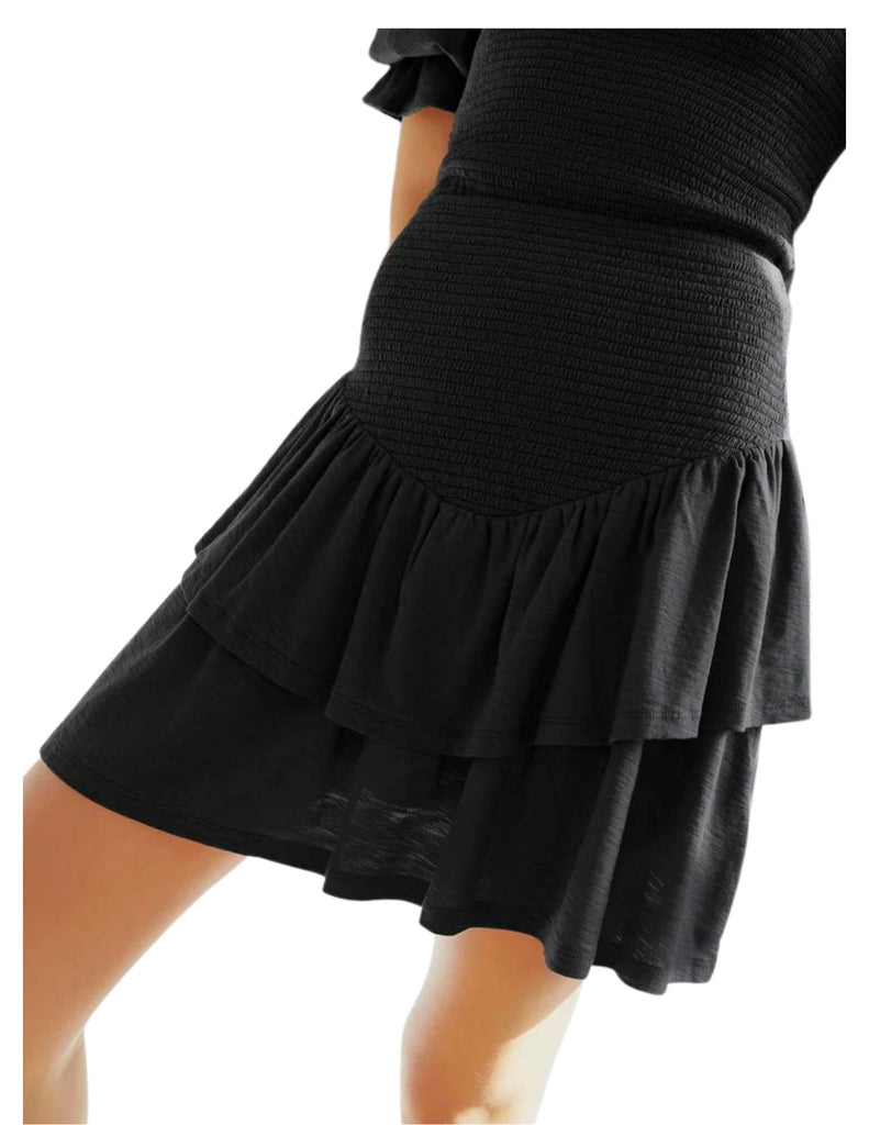 Nation Beba Smocked Ruffle Mini Skirt- Jet Black - Styleartist