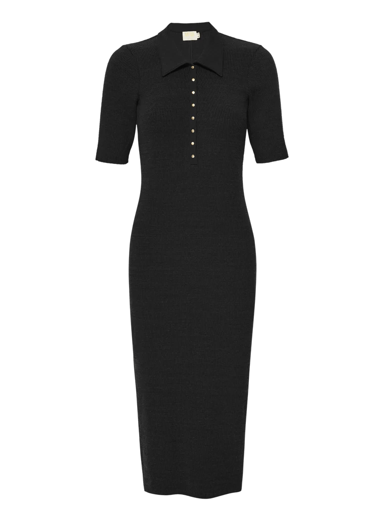 Nation Dionne Polo Collar Midi Dress - Jet Black - Styleartist