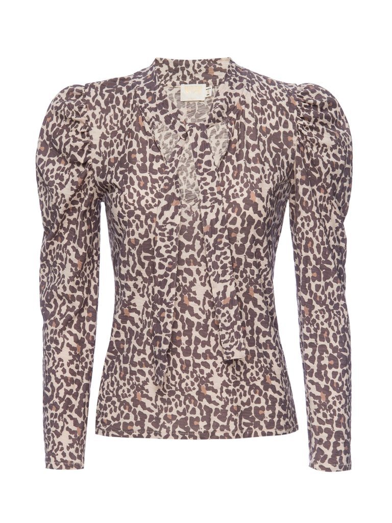 Nation Evette Long Sleeve Tee with Necktie- Antique Leopard Print - Styleartist