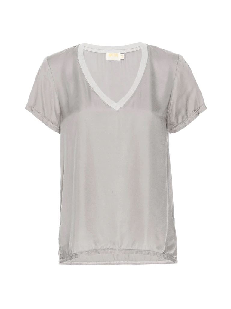 Nation June Sateen V Neck Tee- Silver - Styleartist