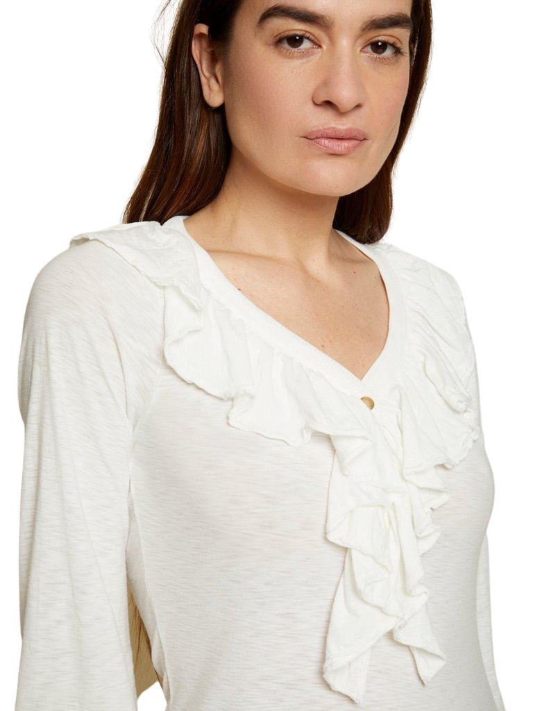 Nation Lalita Ruffled Henley Blouse- Off White - Styleartist