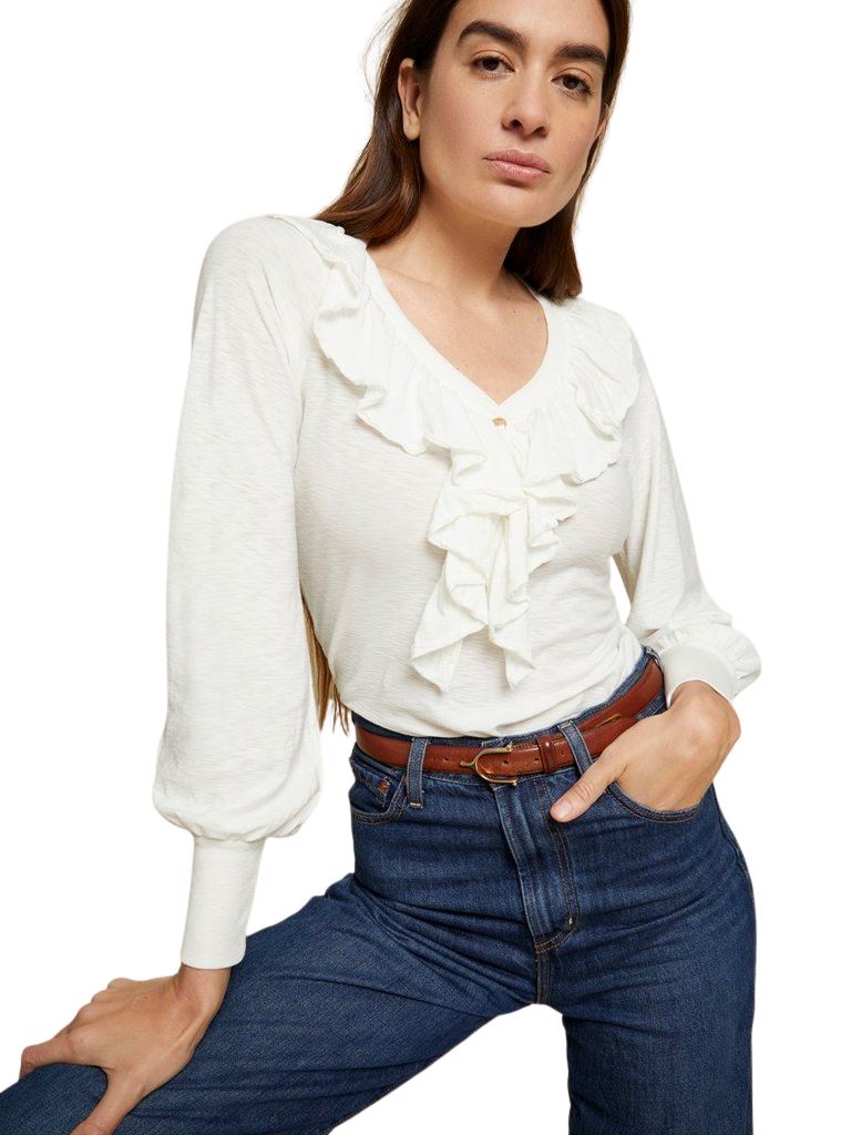 Nation Lalita Ruffled Henley Blouse- Off White - Styleartist