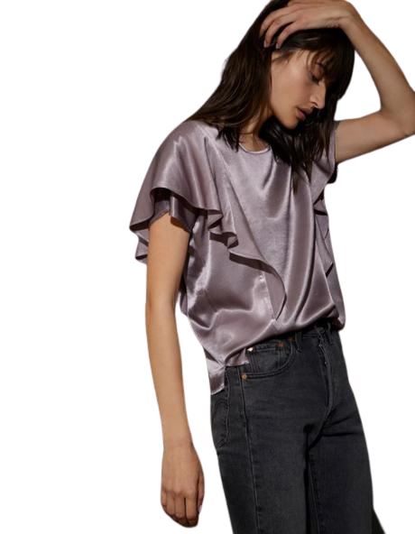 Nation Maeve Ruffle Satin Blouse-  Concrete - Styleartist