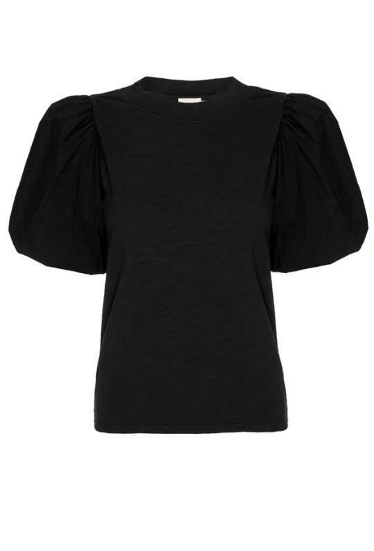 Nation Stacey Tee With Bubble Hem Sleeves - Jet Black - Styleartist