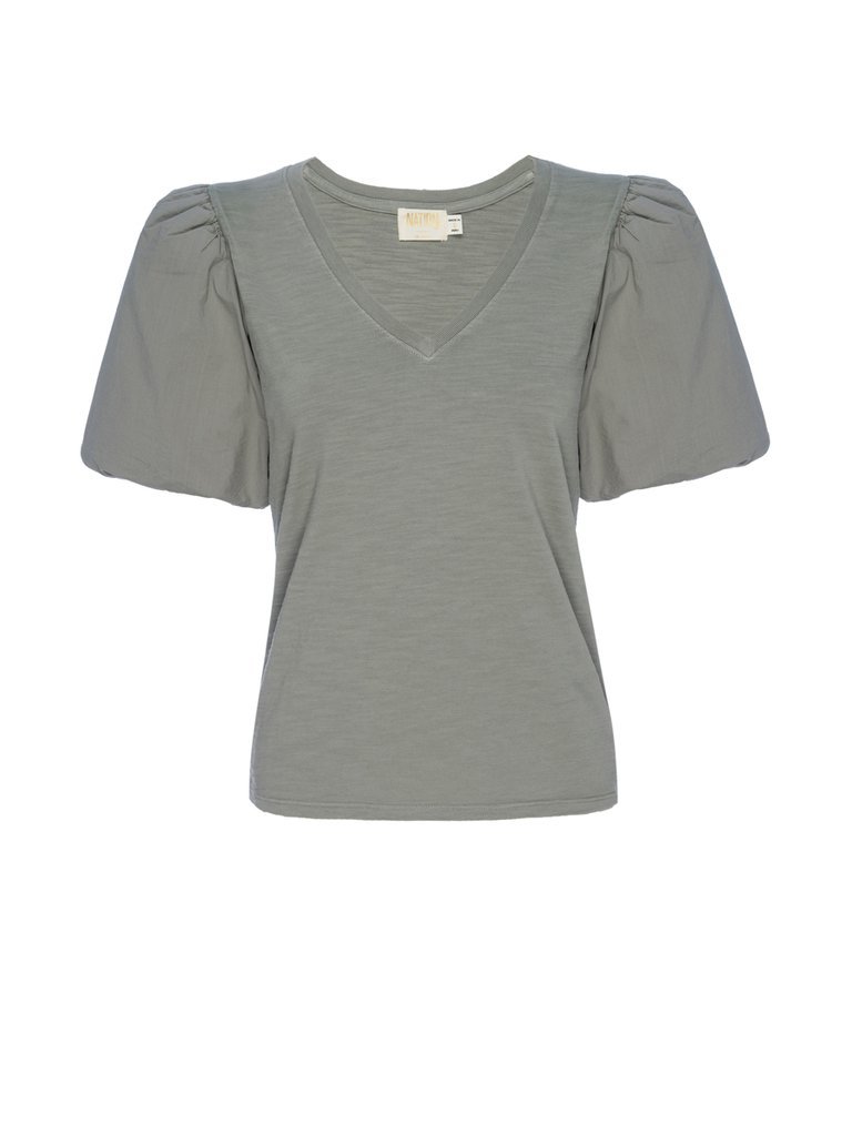 Nation Traci Bubble Sleeve V-Neck Tee- Vintage Army - Styleartist