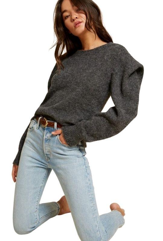 Nation Vicki Bold Shoulder Sweater - Charcoal - Styleartist