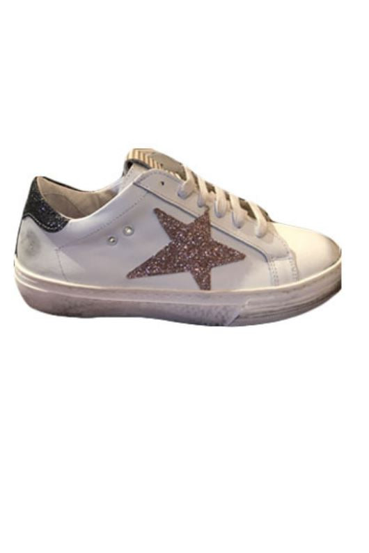 Piranha Gold Glitter Star Sneaker- White With Gold - Styleartist