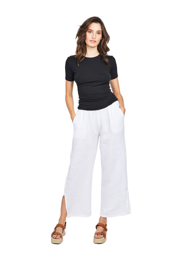 Pistache Linen Lounge Pant with Side Slits - White - Styleartist