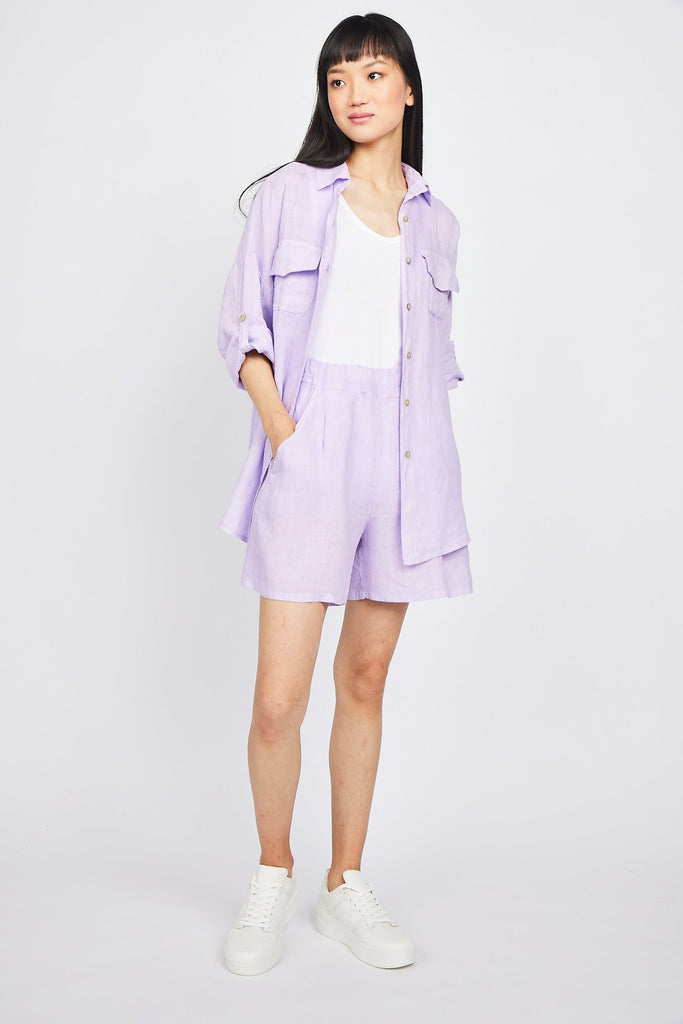 Pistache Linen Shorts - Lilac - Styleartist