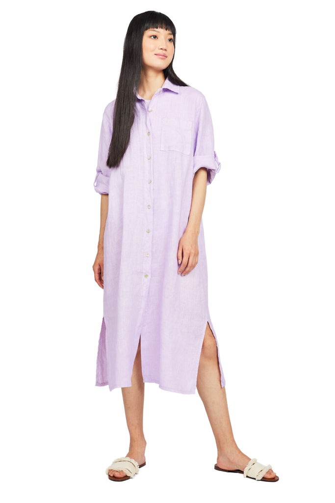 Pistache Maxi Linen Shirt Dress - Lilac - Styleartist