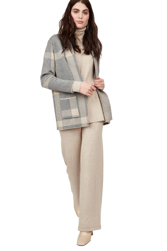 Pistache Plaid Knitted Car Coat - Grey - Styleartist