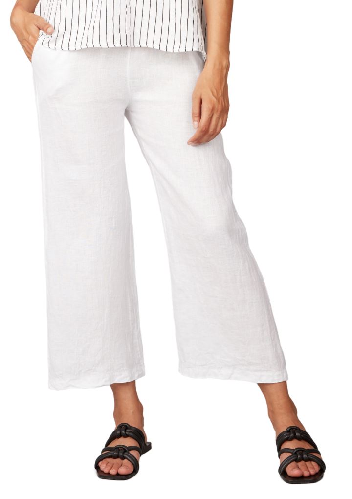 Pistache Relaxed Linen Cropped Pant- White - Styleartist