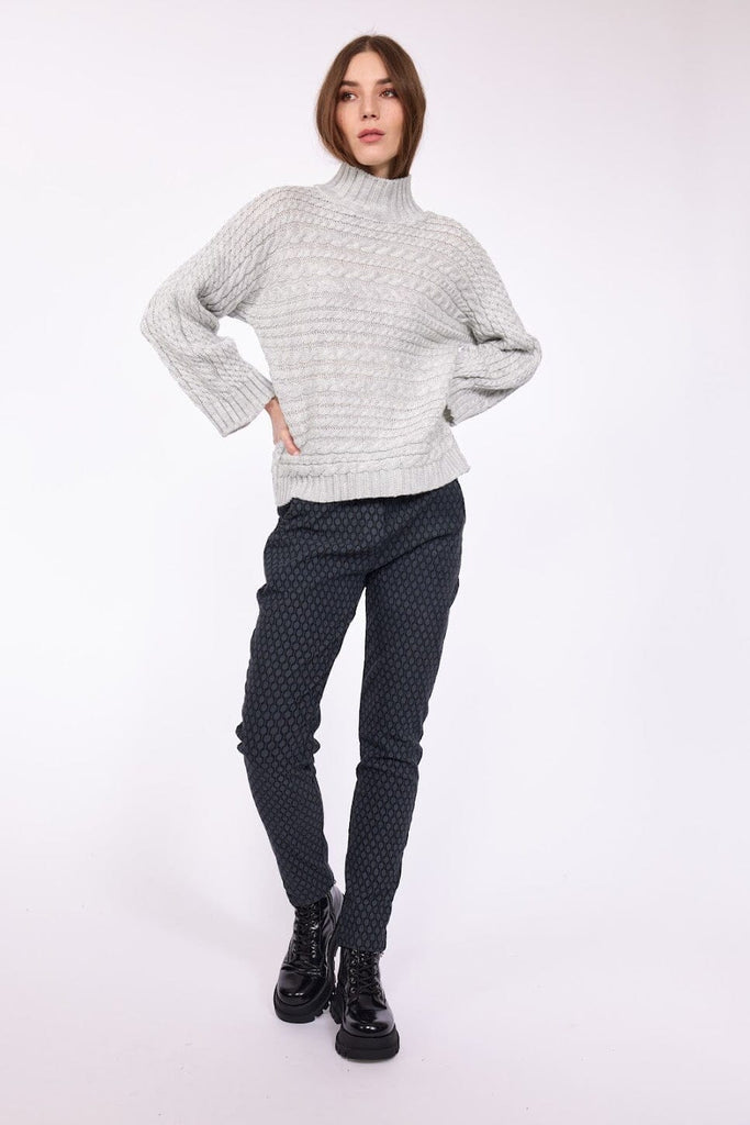 Pistache Ribbed Cable Knit Mock Neck Sweater - Pearl Grey - Styleartist