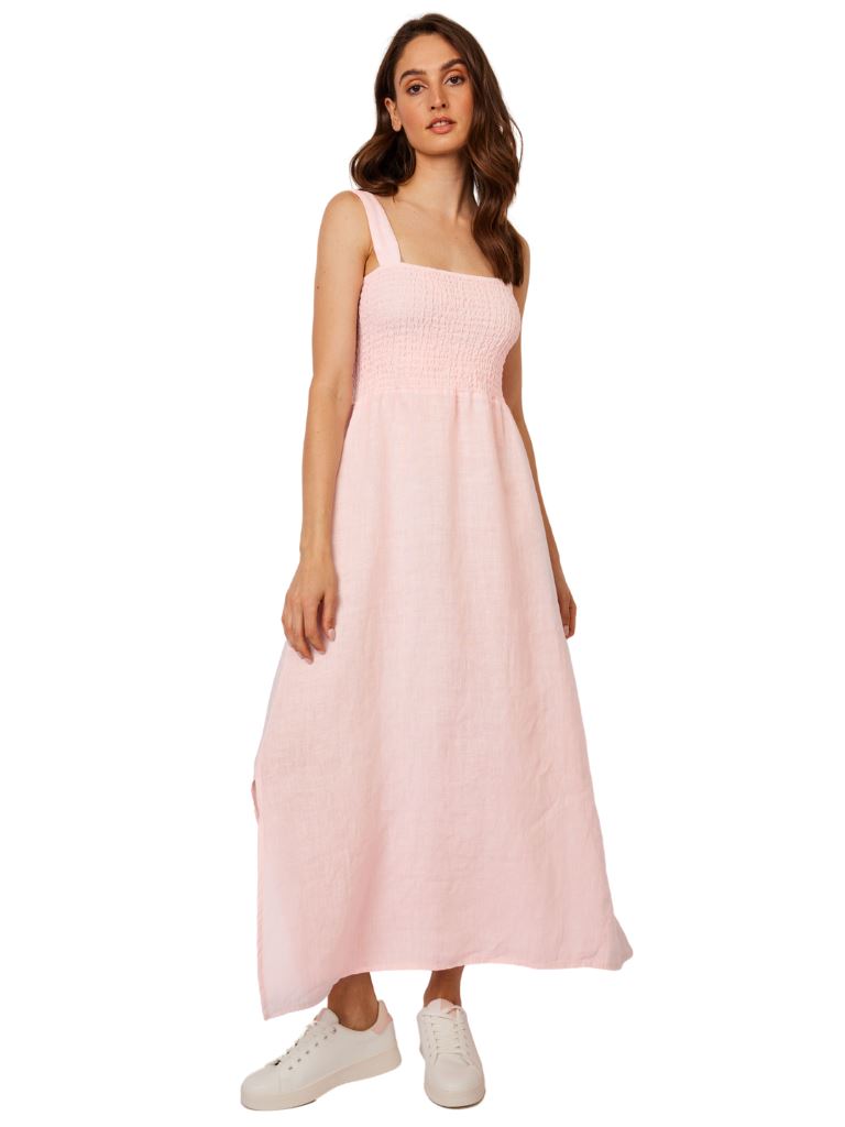 Pistache Smocked Linen Maxi Dress - Petal - Styleartist