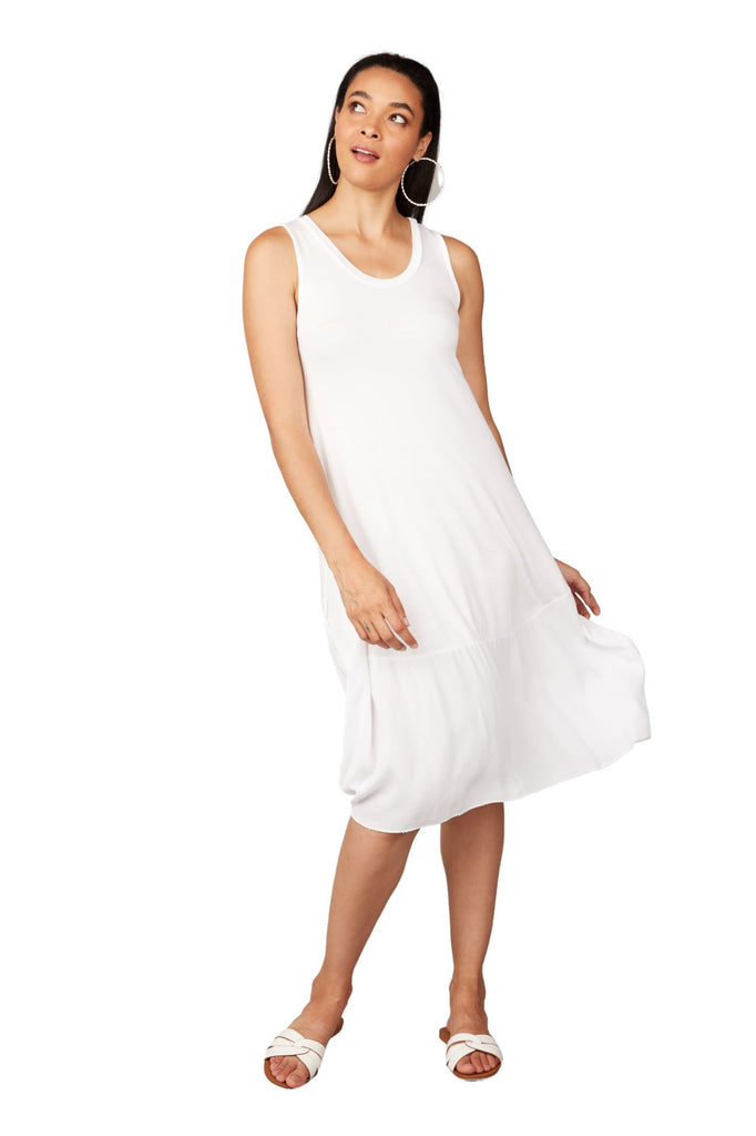 Pistache Tank Dress with Crepe Hem- White - Styleartist
