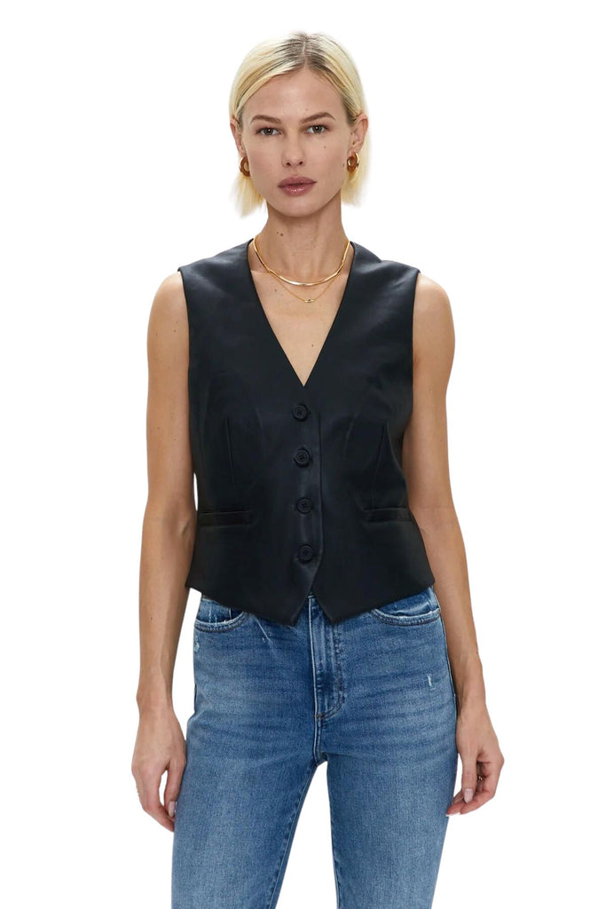 Pistola Vero Fitted Faux Leather Vest - Slate Black - Styleartist