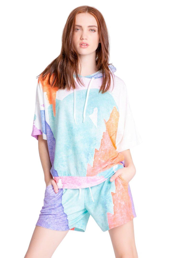PJ Salvage Art Class Short Sleeve Hoodie- Multi Colours - Styleartist