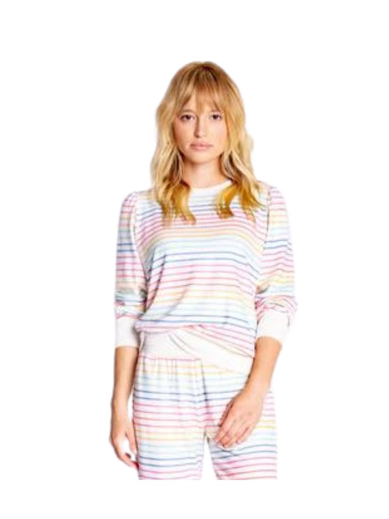 PJ Salvage Button Up Babe Stripe Long Sleeve Top- Multi - Styleartist