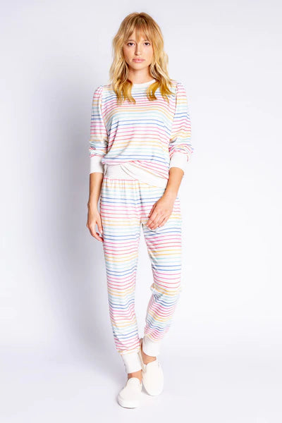 PJ Salvage Button Up Babe Stripe Long Sleeve Top- Multi - Styleartist