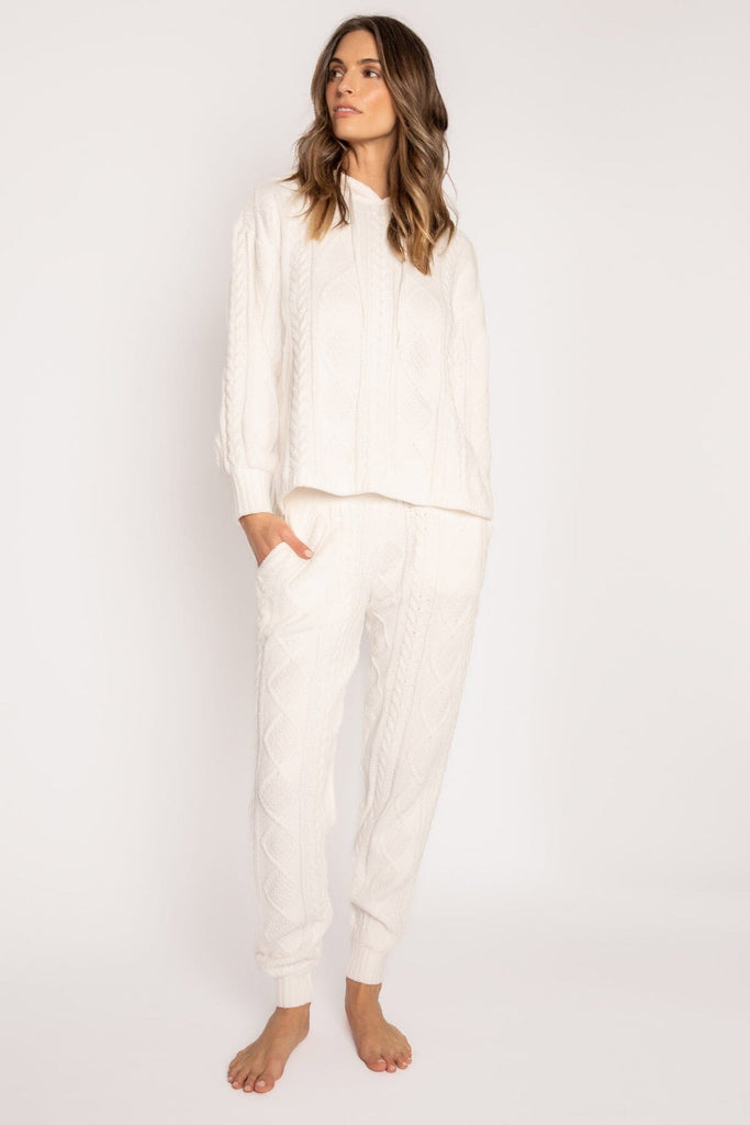PJ Salvage Cable Crew Lounge Banded Pant - Ivory - Styleartist