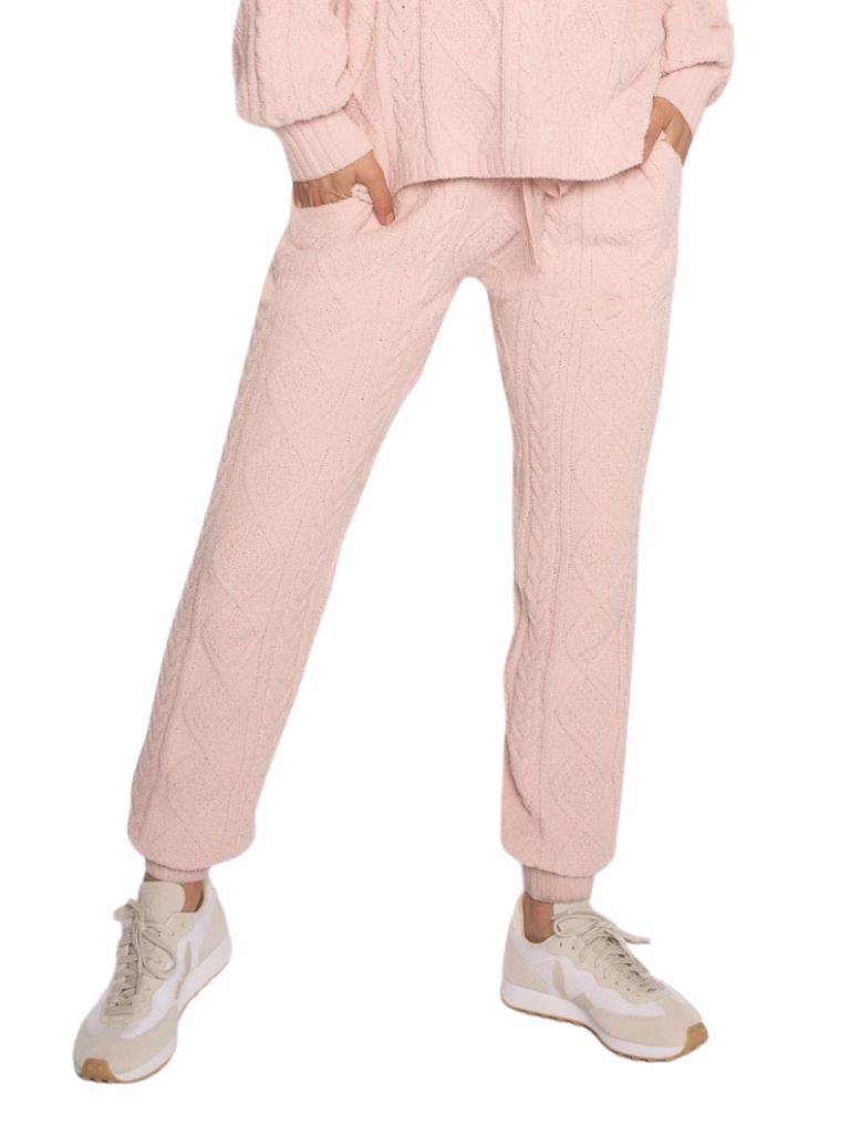 PJ Salvage Cable Crew Lounge Banded Pant - Pink Clay - Styleartist