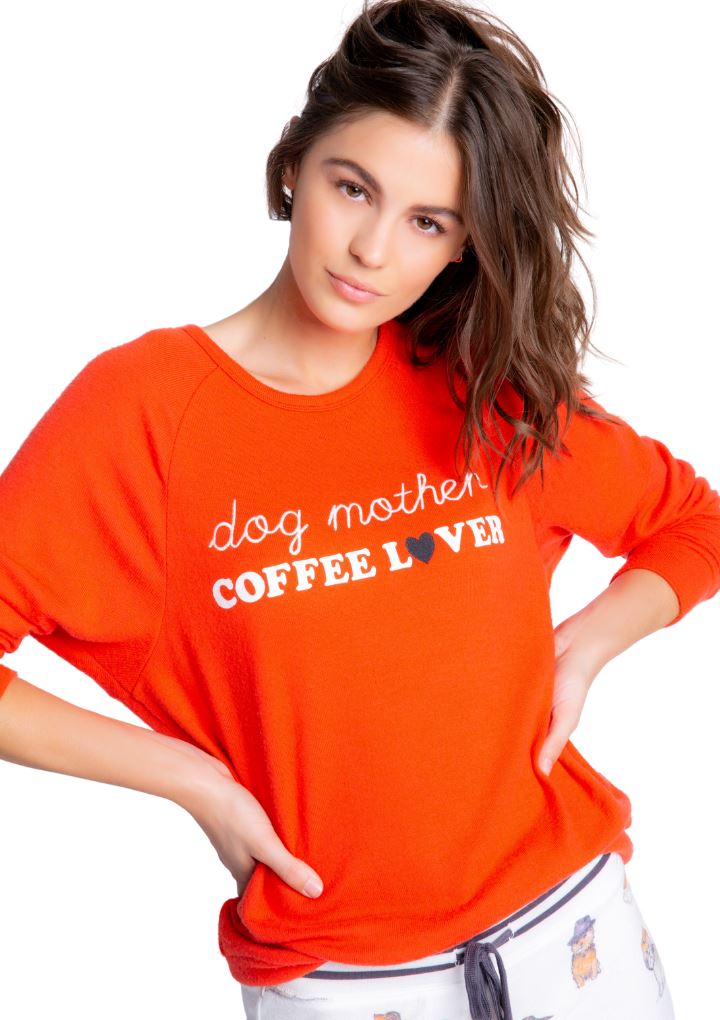 PJ Salvage Coffee+ Canines Dog Mother Long Sleeve Top- Fire - Styleartist