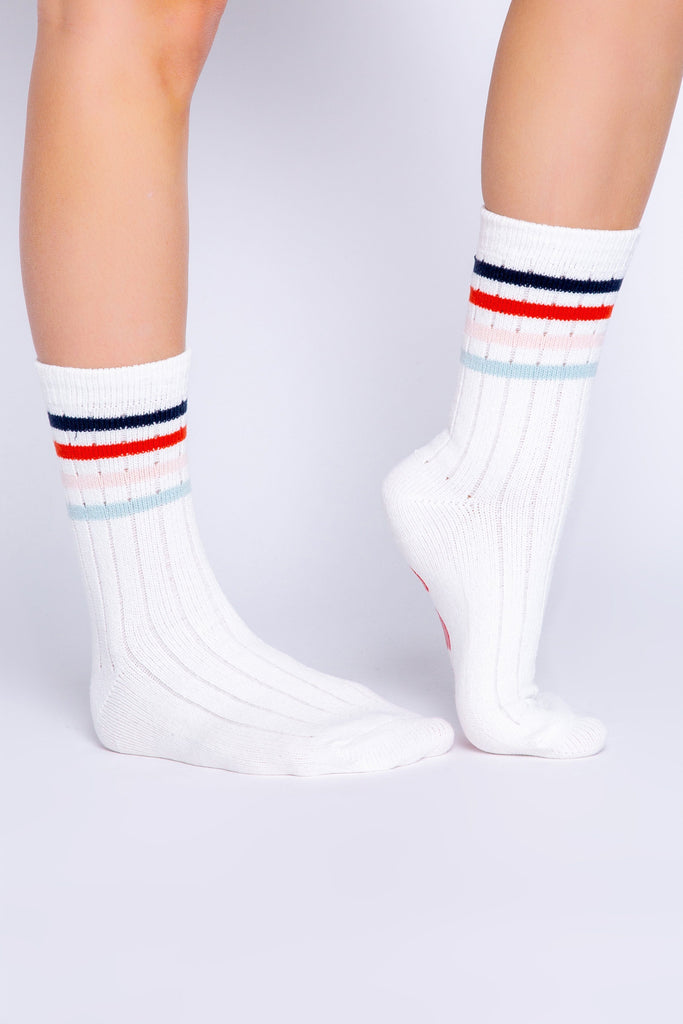 PJ Salvage Fun Socks Stripe Socks- Ivory - Styleartist
